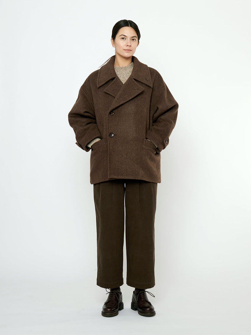 Double Breasted Short Wool Coat Walnut