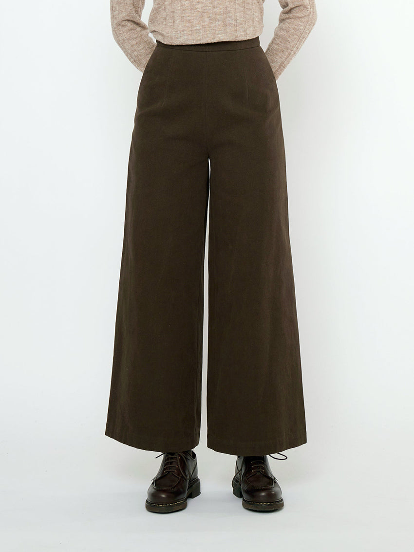 Signature Wide Legged Trouser Taupe Brown