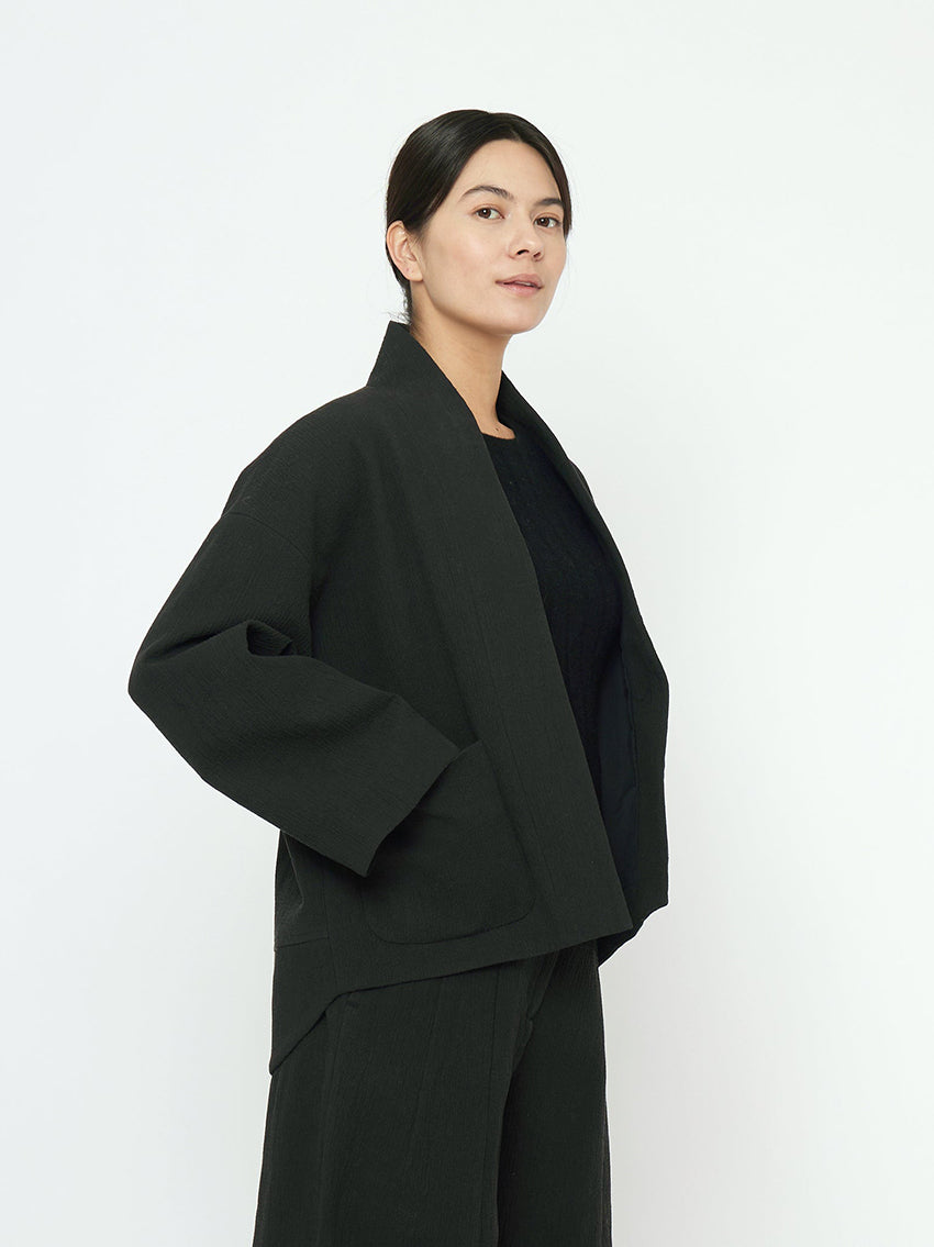 Textured Pockets Blazer Black