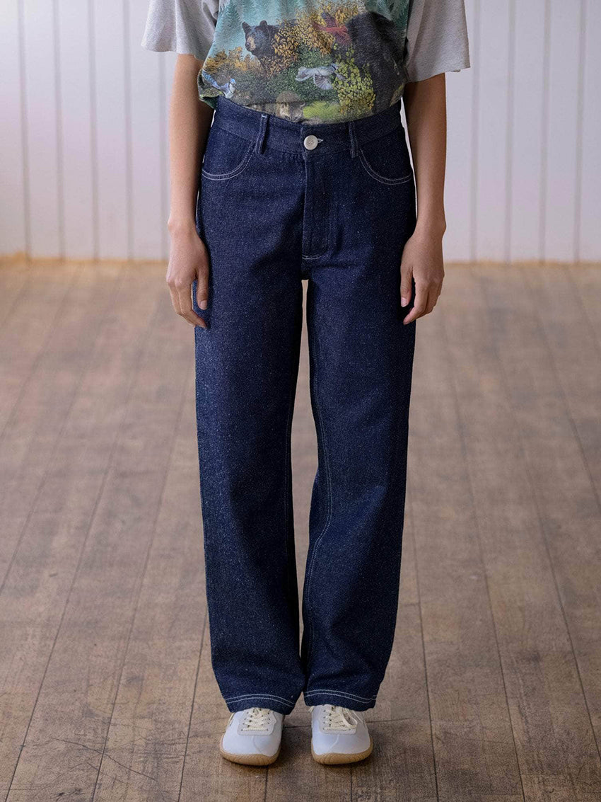 Tajo Silk Cotton Denim Pants Indigo Blue Wash