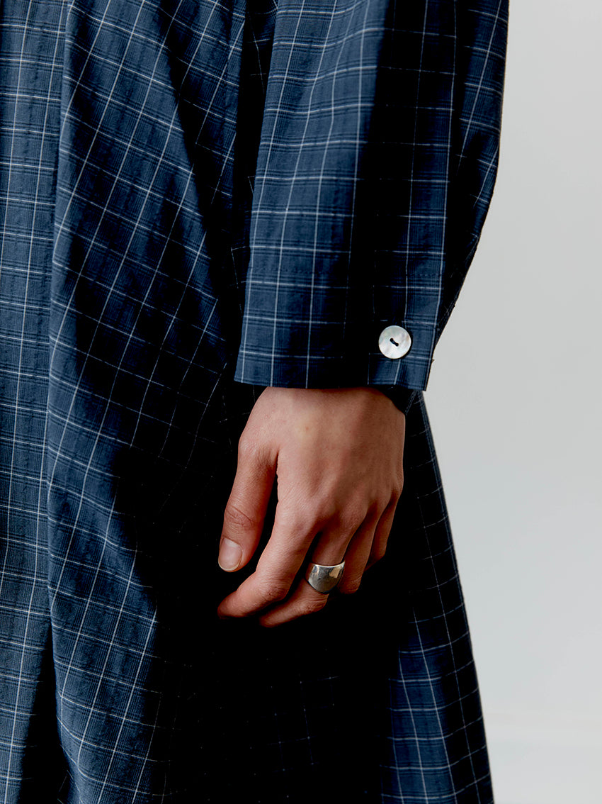 Japanese Cotton Seersucker Kit Dress Navy Check