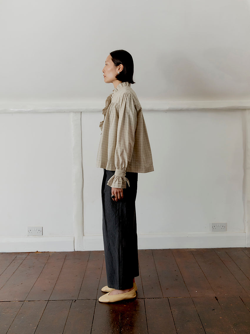 Japanese Cotton Seersucker Sophie Shirt Natural Check