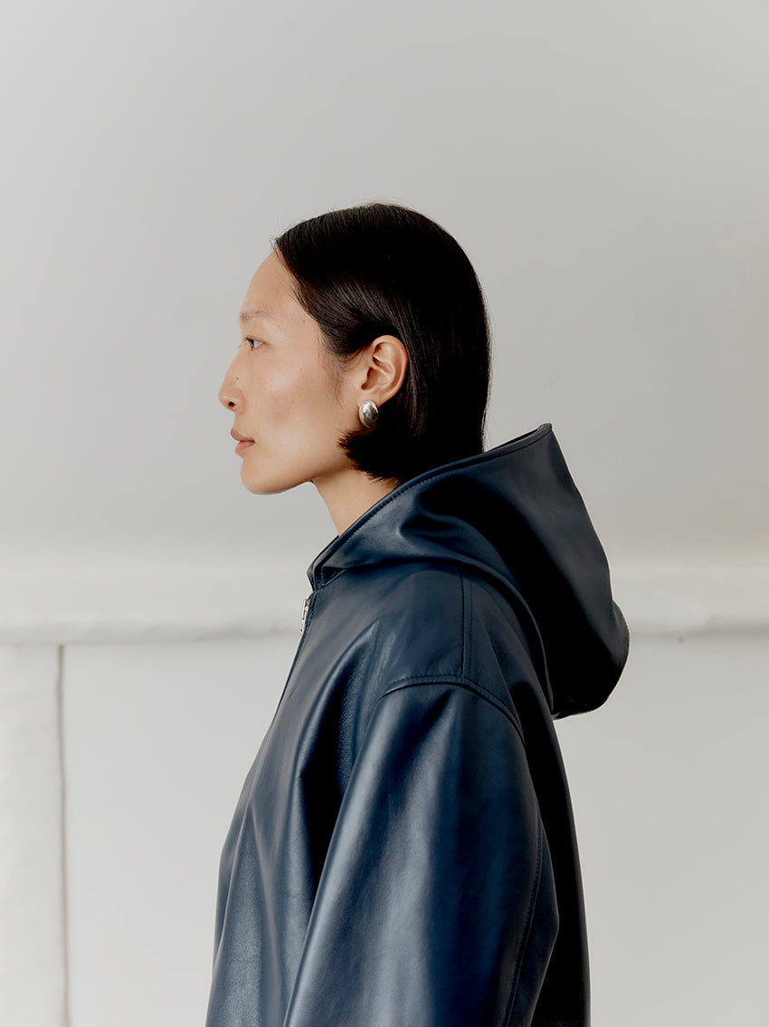 Nappa Leather Hoodie Navy