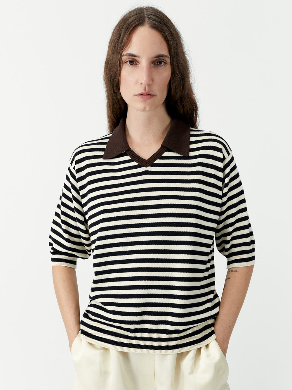 Organic Cotton V-Neck Polo Stripe