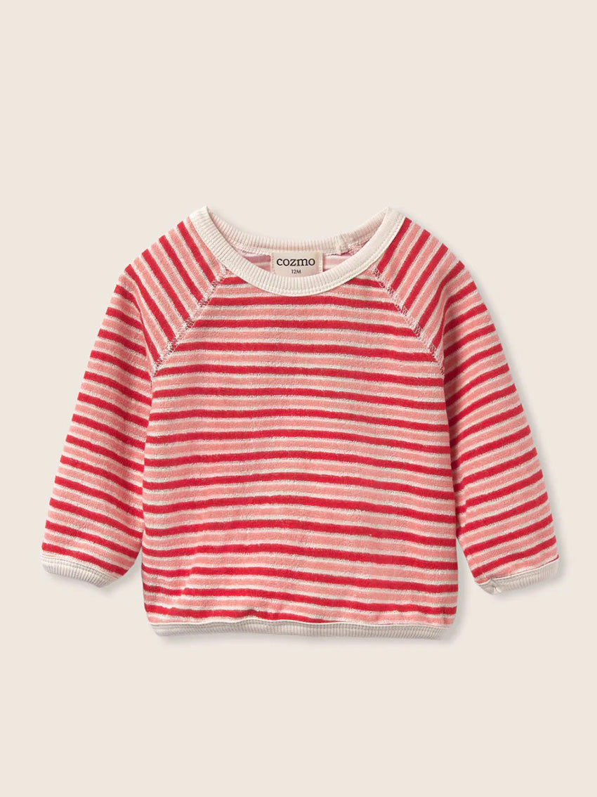 Fenix Pink Tomato Striped Terry Baby Sweatshirt