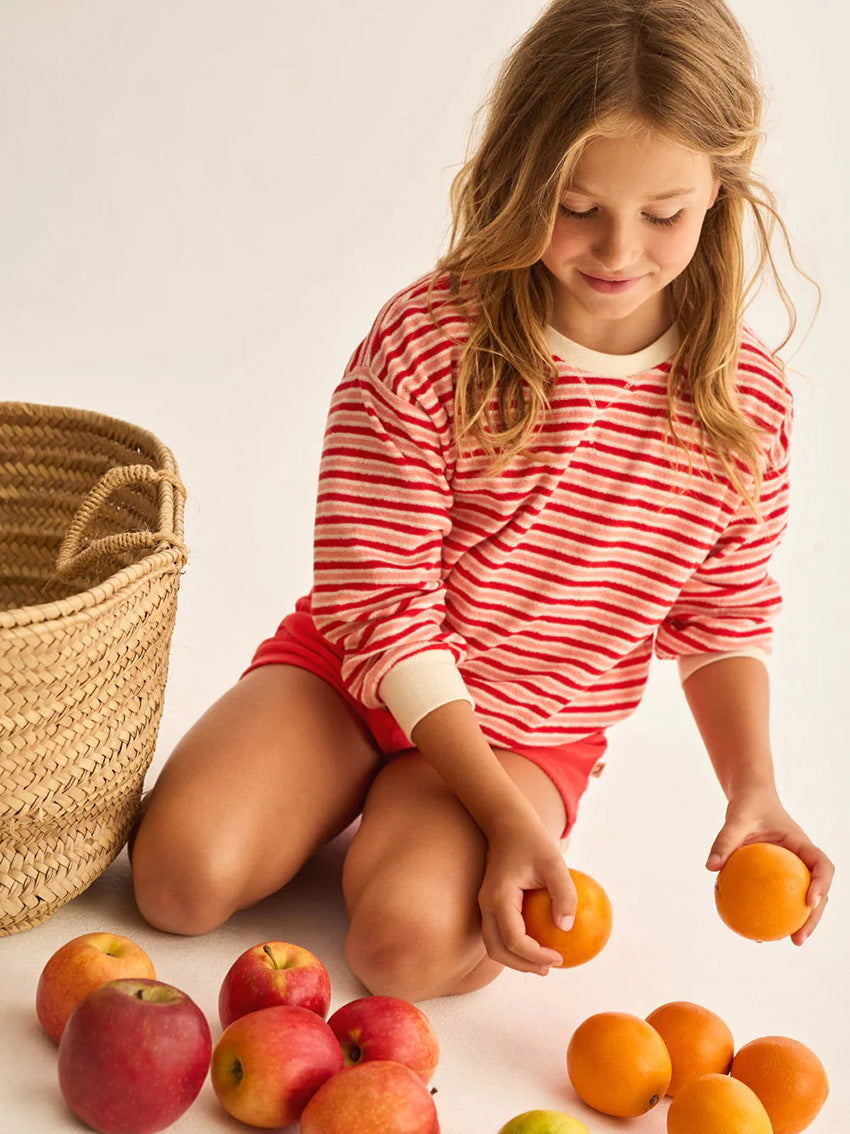 Zen Pink Tomato Striped Terry Sweatshirt