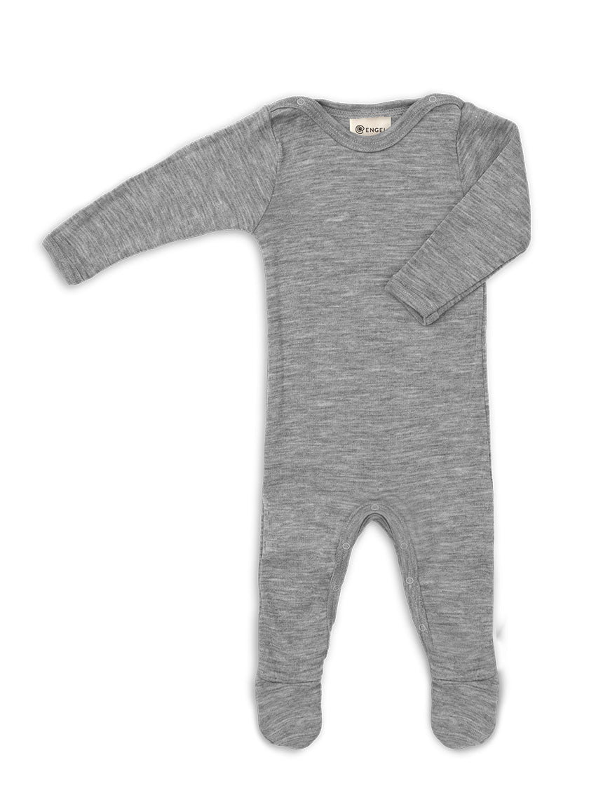 Newborn Wool/Silk Sleeping Overall with Feet Grey Melange