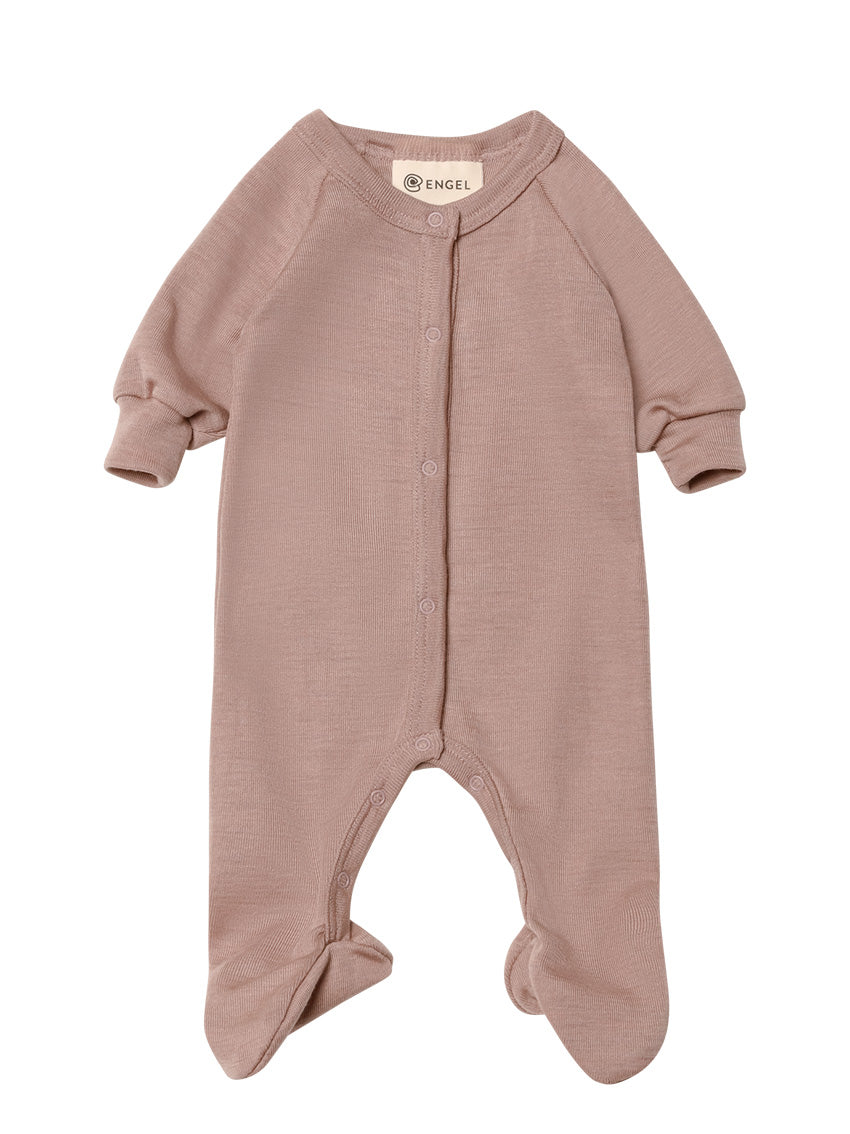 Newborn Wool/Silk Sleeping Overall with Feet Dusty Rose
