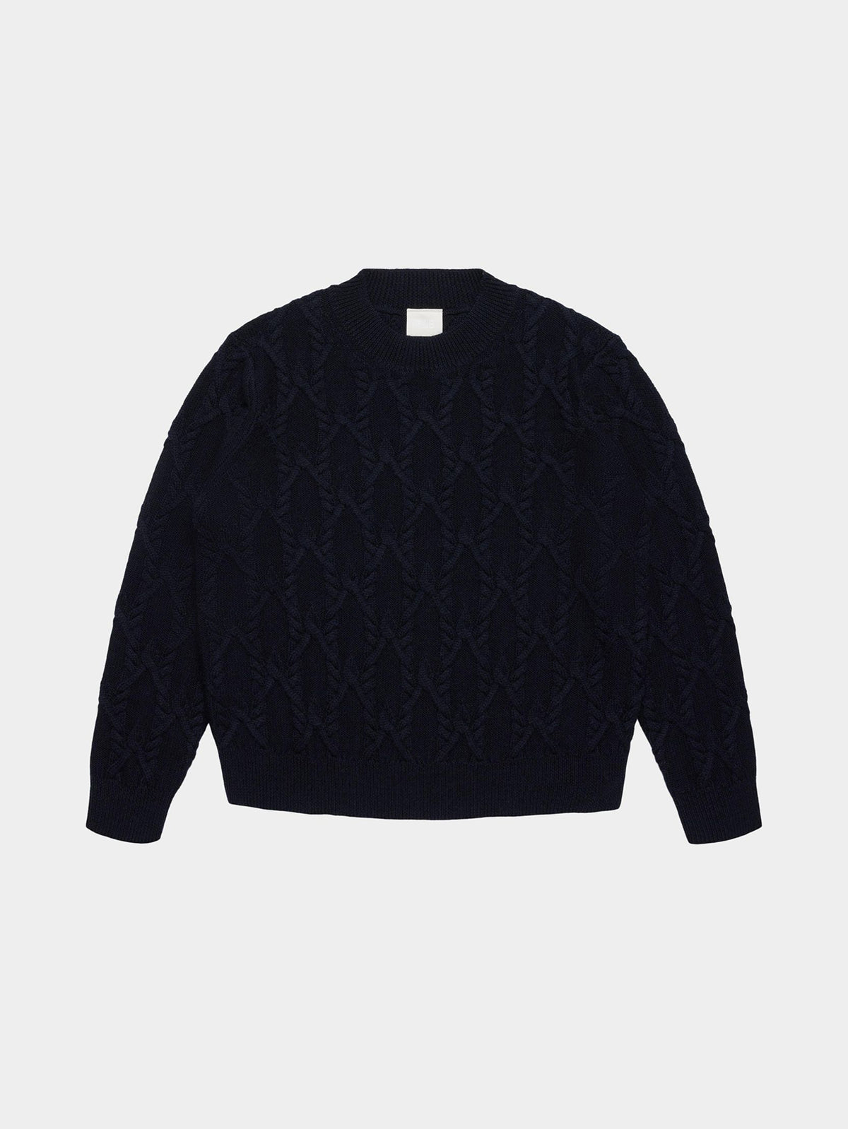 Raw Wool Cable Sweater Navy