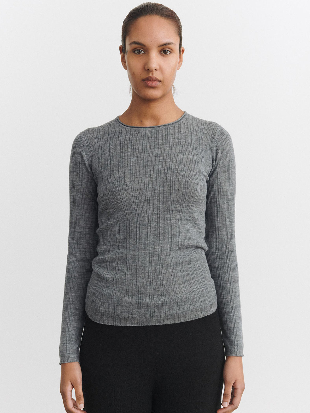 Rib Blouse Steel Melange