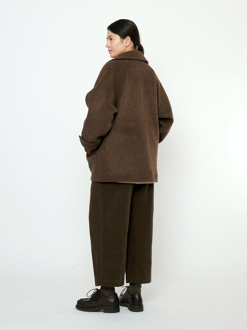 Double Breasted Short Wool Coat Walnut