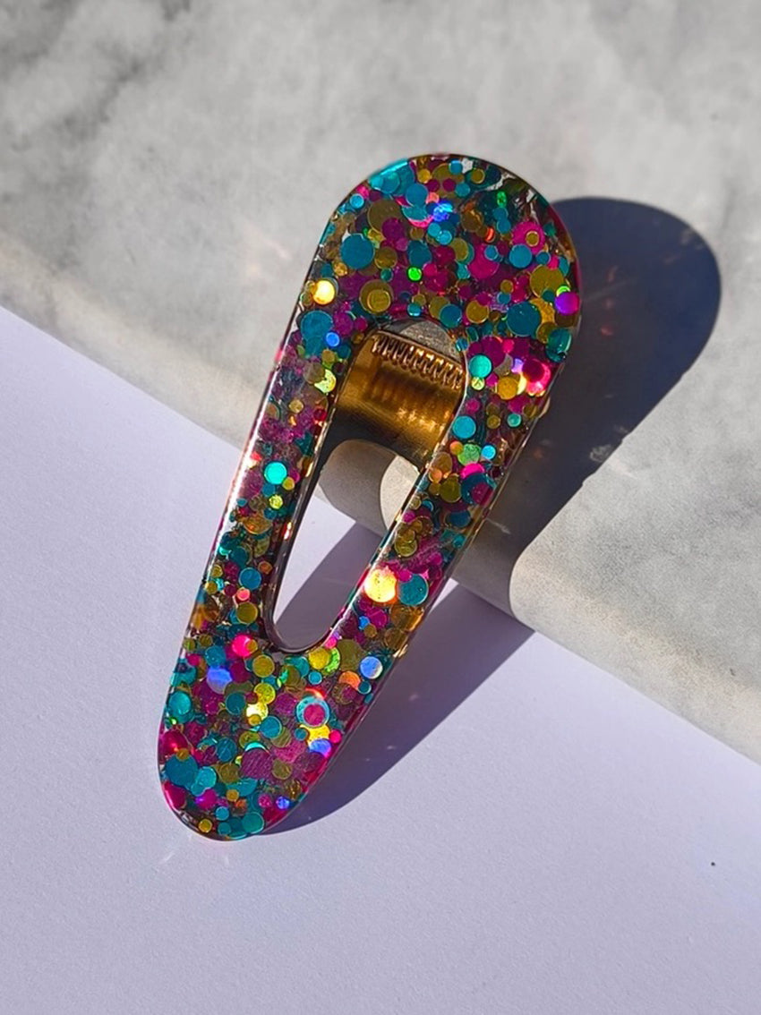 Geo Resin Hair Clip Glitter Circus