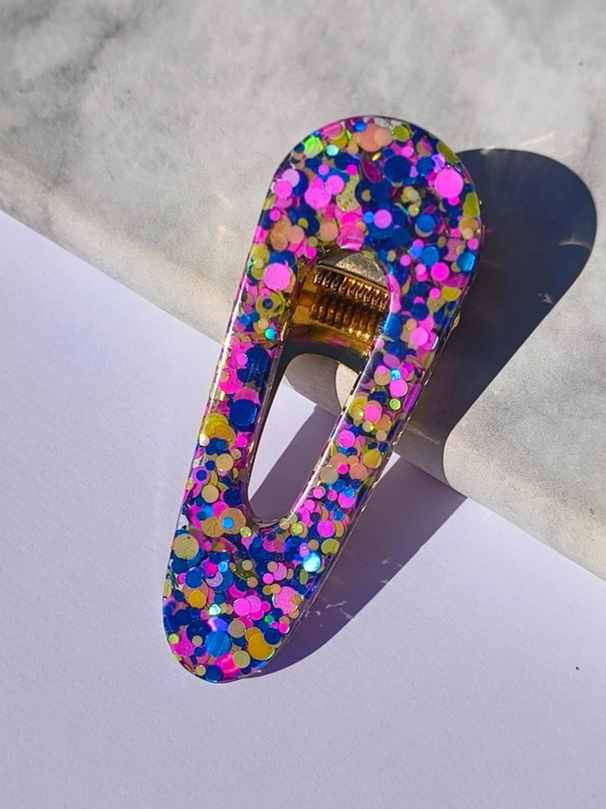 Geo Resin Hair Clip Glitter Sprinkles - Blue & Pink