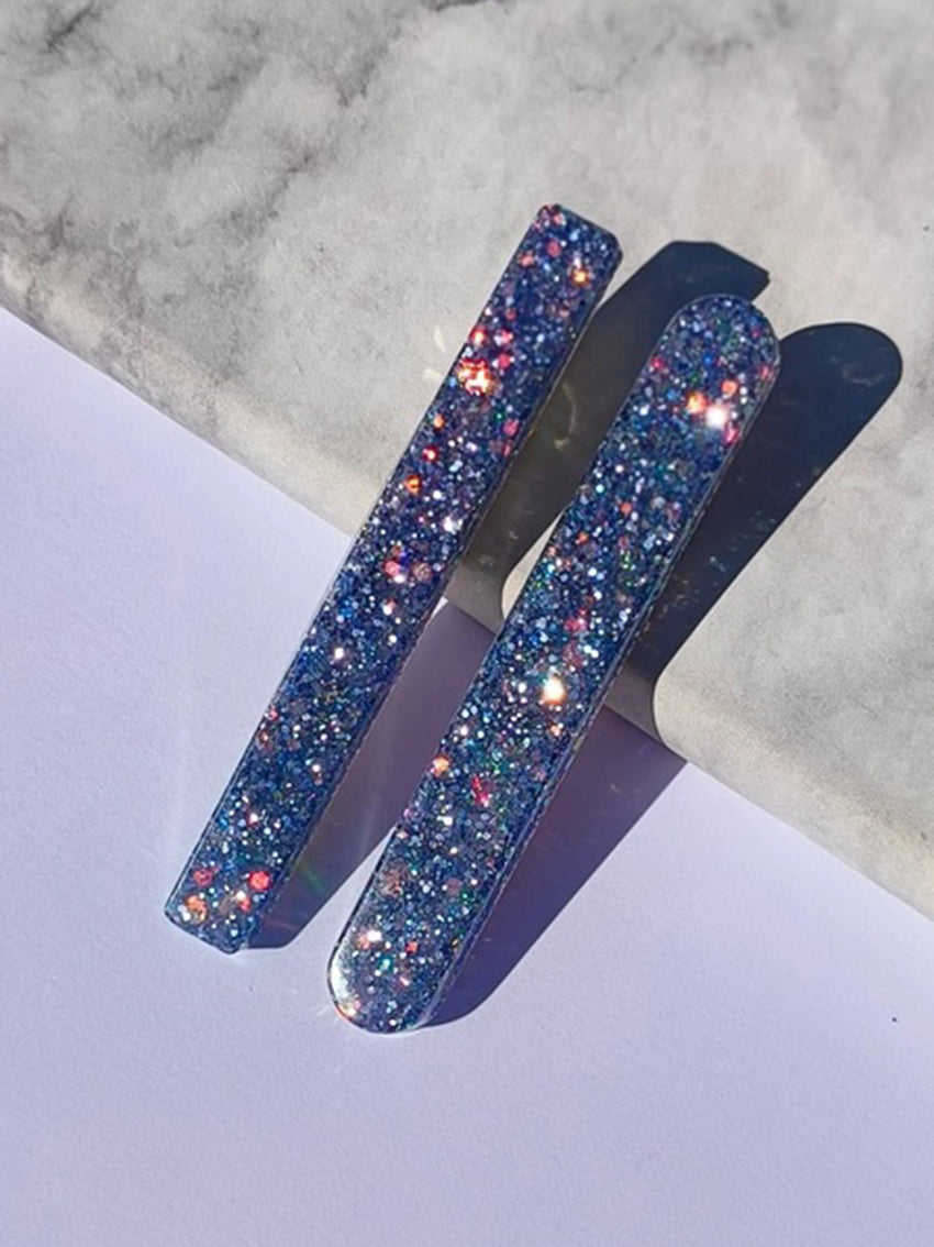 Minimal Set of 2 Resin Hair Clips Glitter Diamond