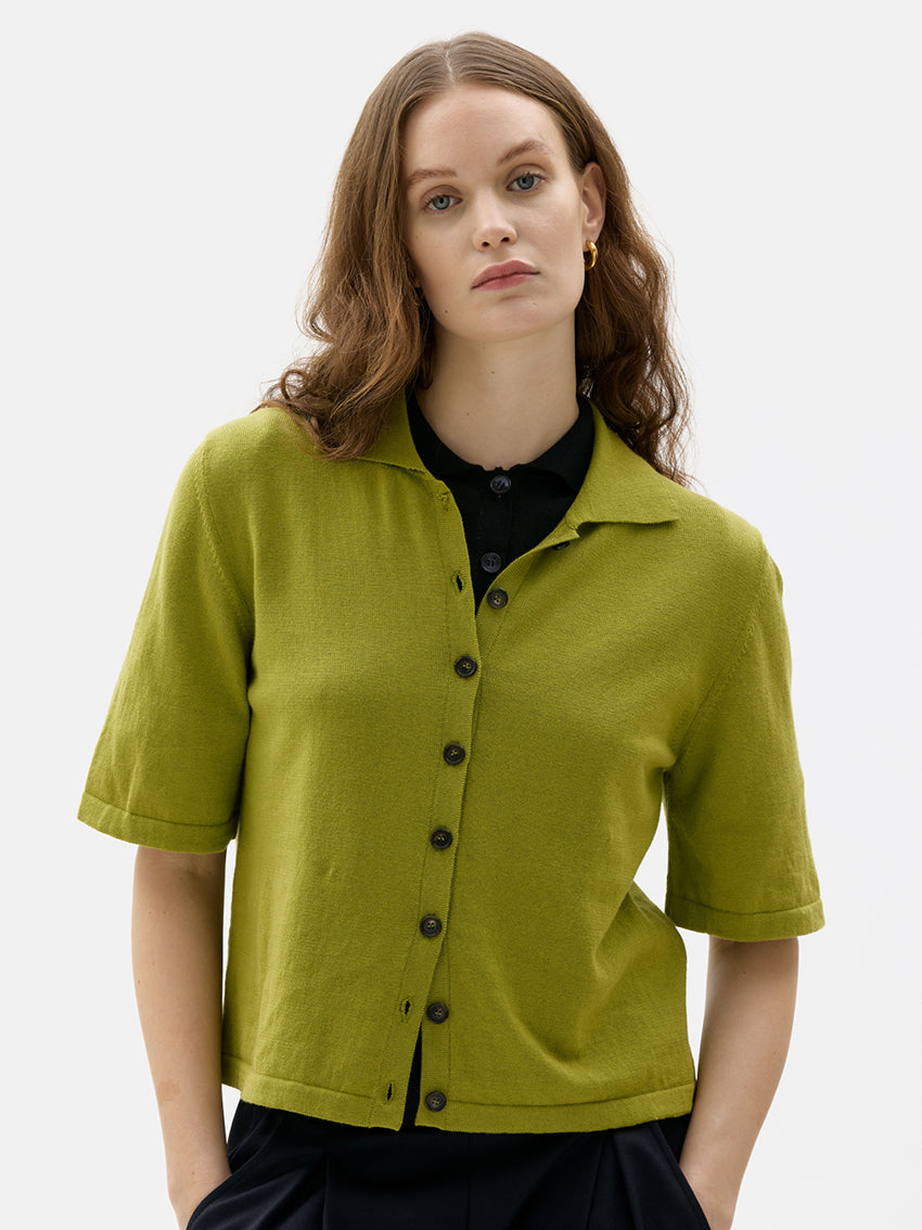 Lovo Fine Knitted Buttoned T-Shirt Green