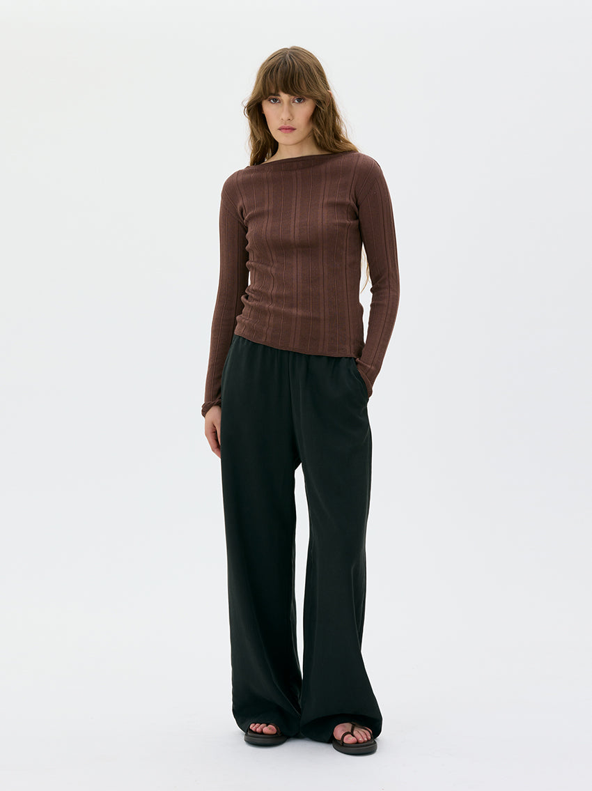 Minna Ribbed Long Sleeve Top Hickory Brown