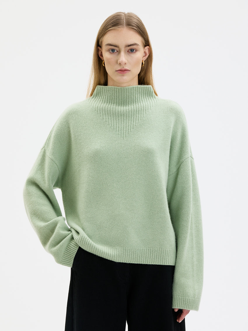 Miya Mock Neck Cashmere Sweater Laurel Green