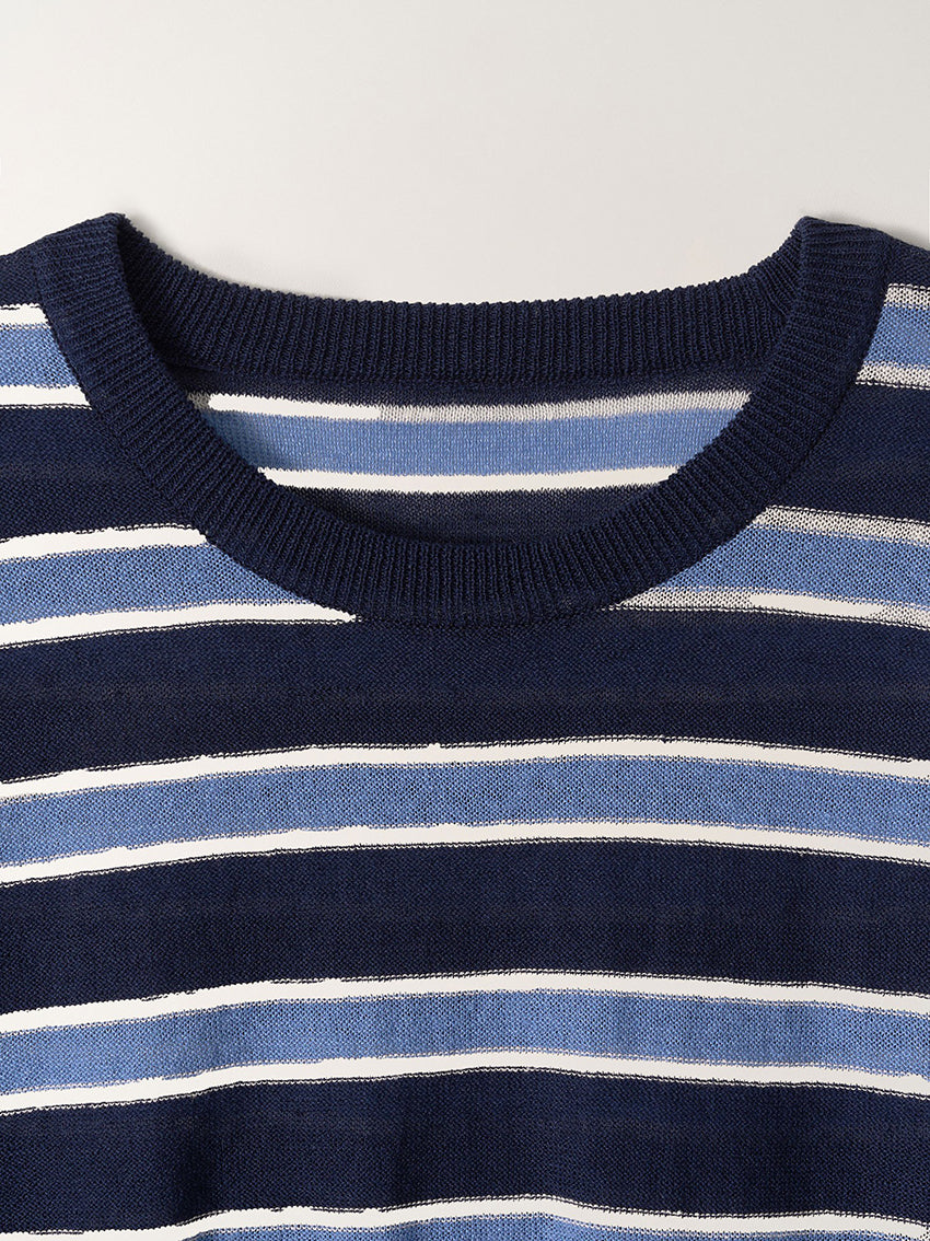 Stripe Round Neck Pullover Blue