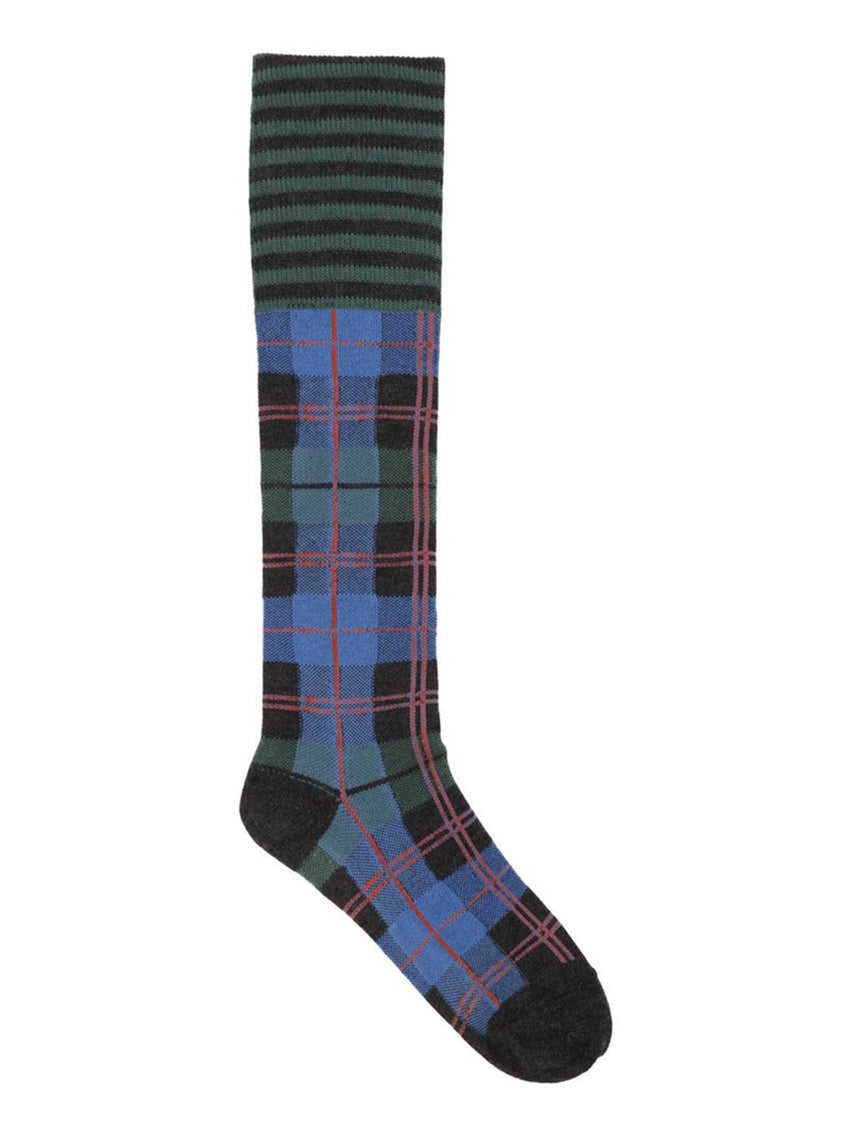 Ribbit Knee Socks Green Blue Dashed Checks