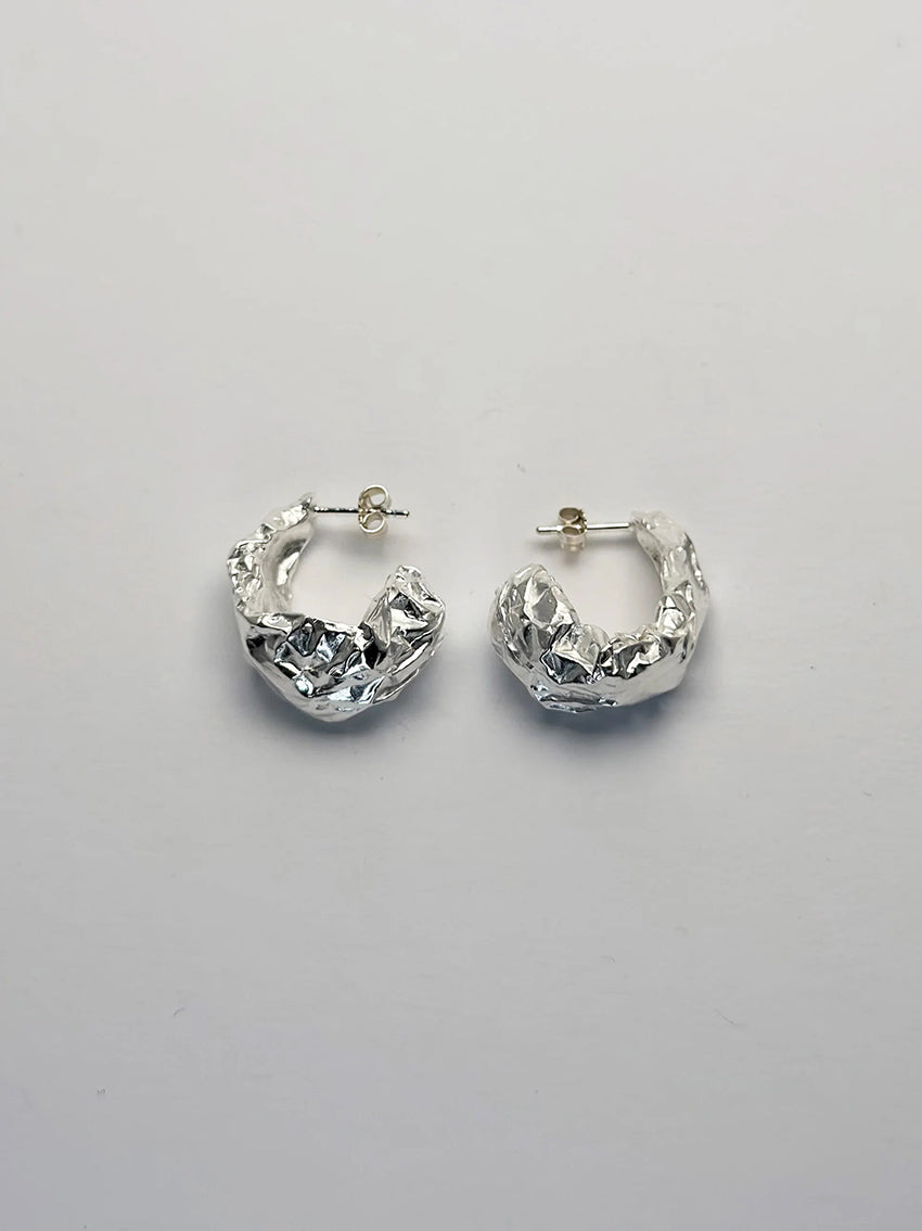 Crushed Earrings Brass Silver Plated
