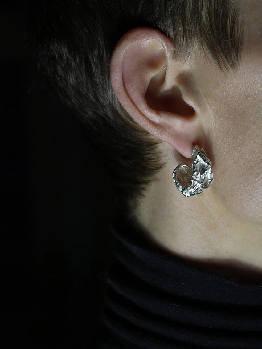Crushed Earrings Brass Silver Plated