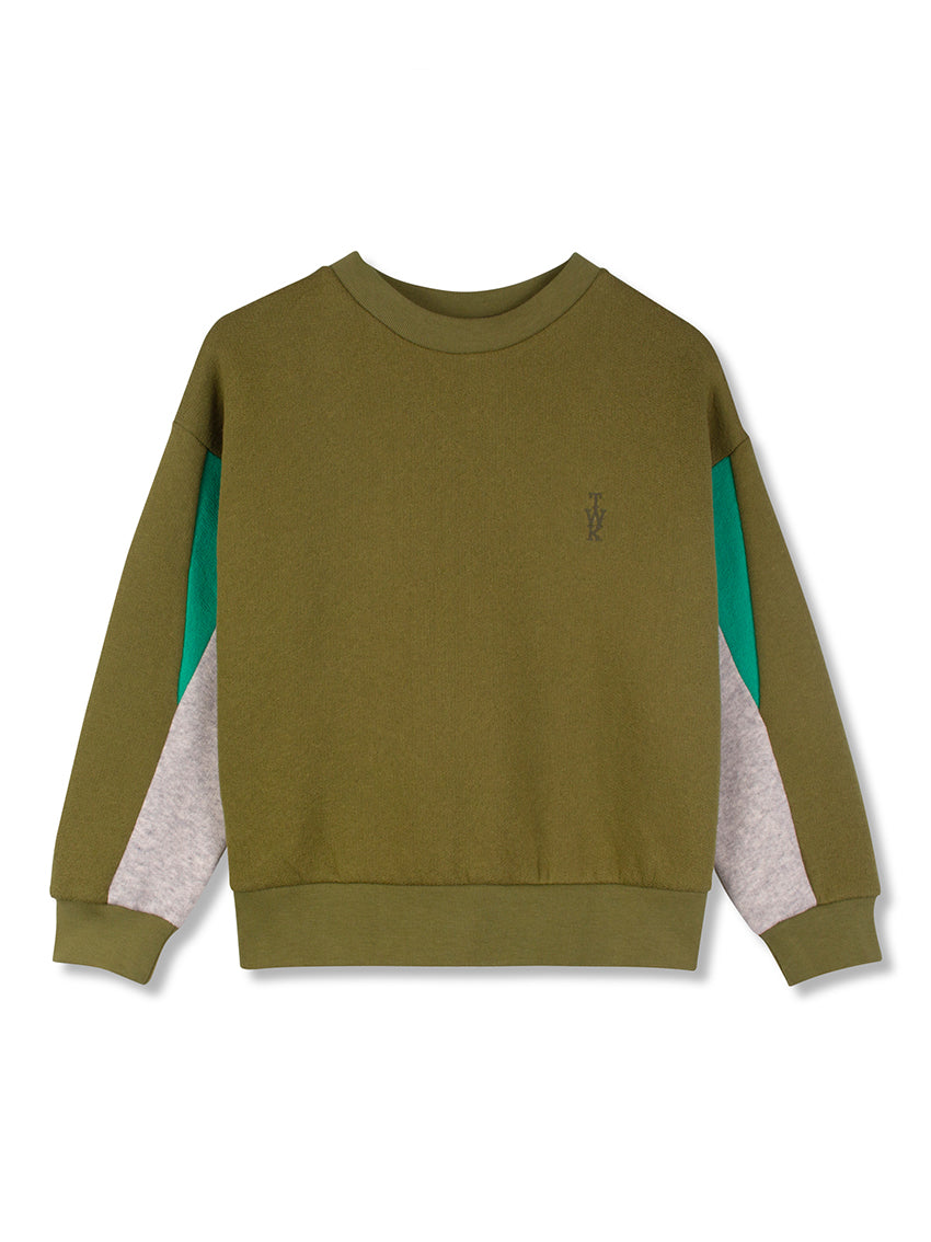 TWK Panel Sweatshirt Olive/Grey Melange