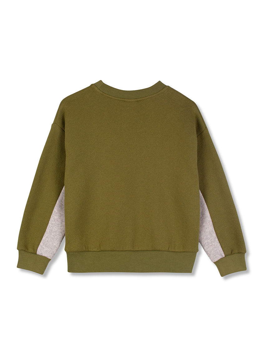 TWK Panel Sweatshirt Olive/Grey Melange