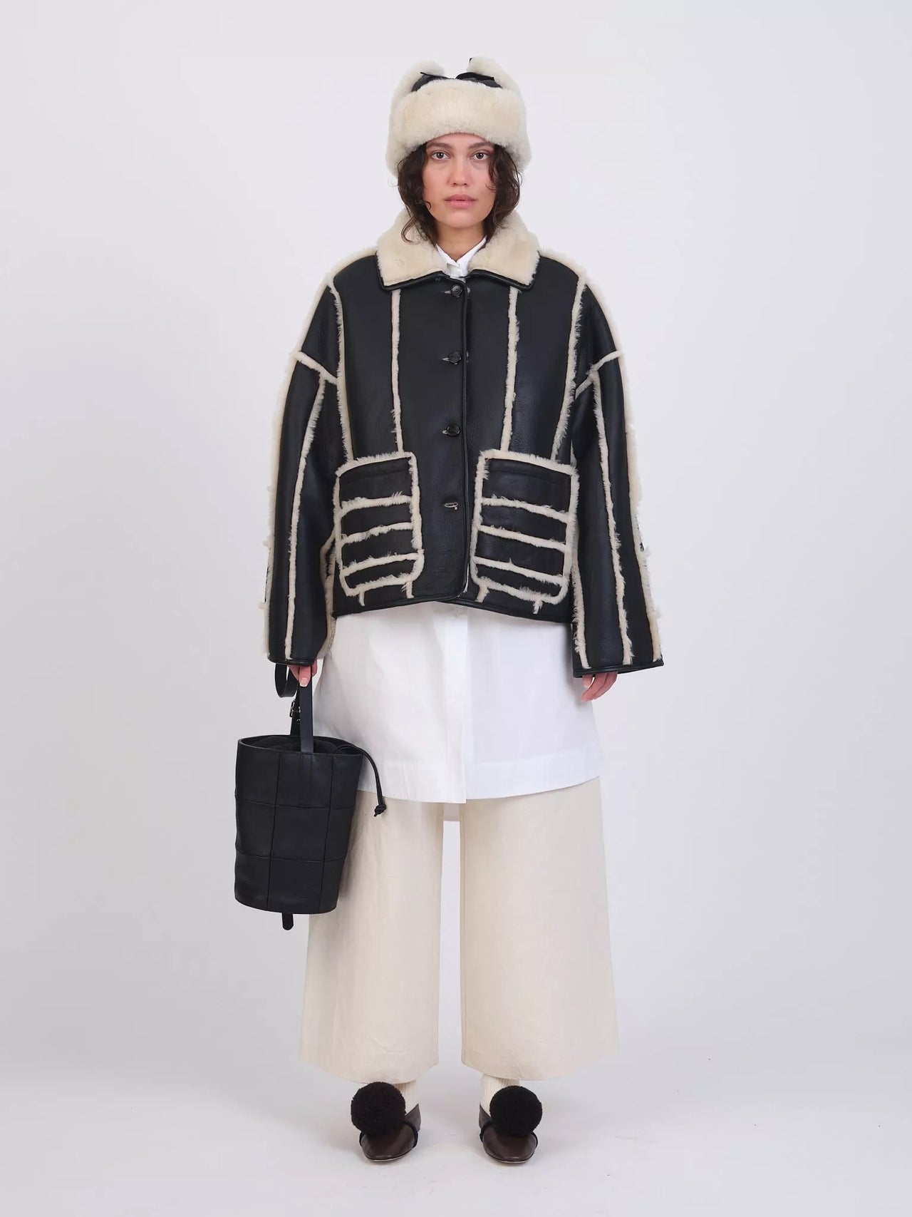 Striped Leather Avis Jacket Chocolate