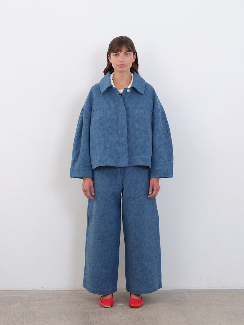 Japanese Washed Sashiko Wesley Jacket Light Blue