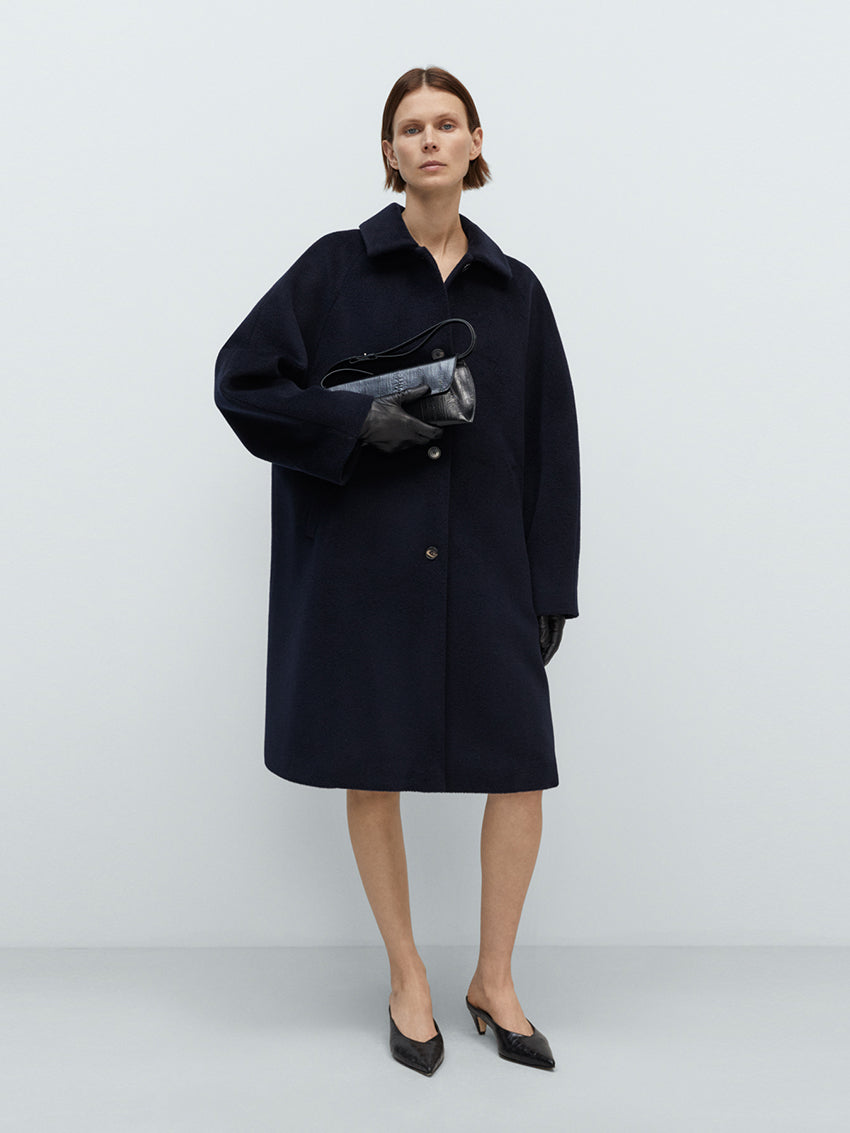 Single Breasted Wool Coat Navy