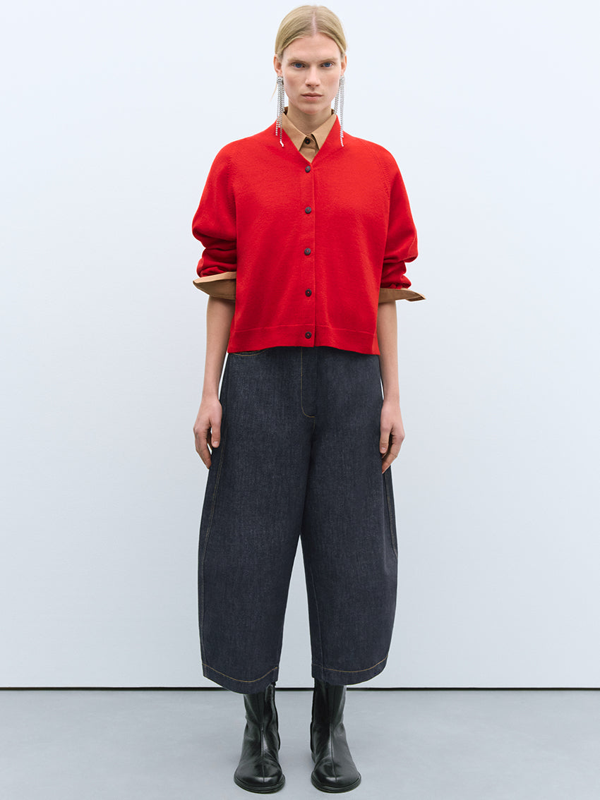 Merino Wool Cardigan Red