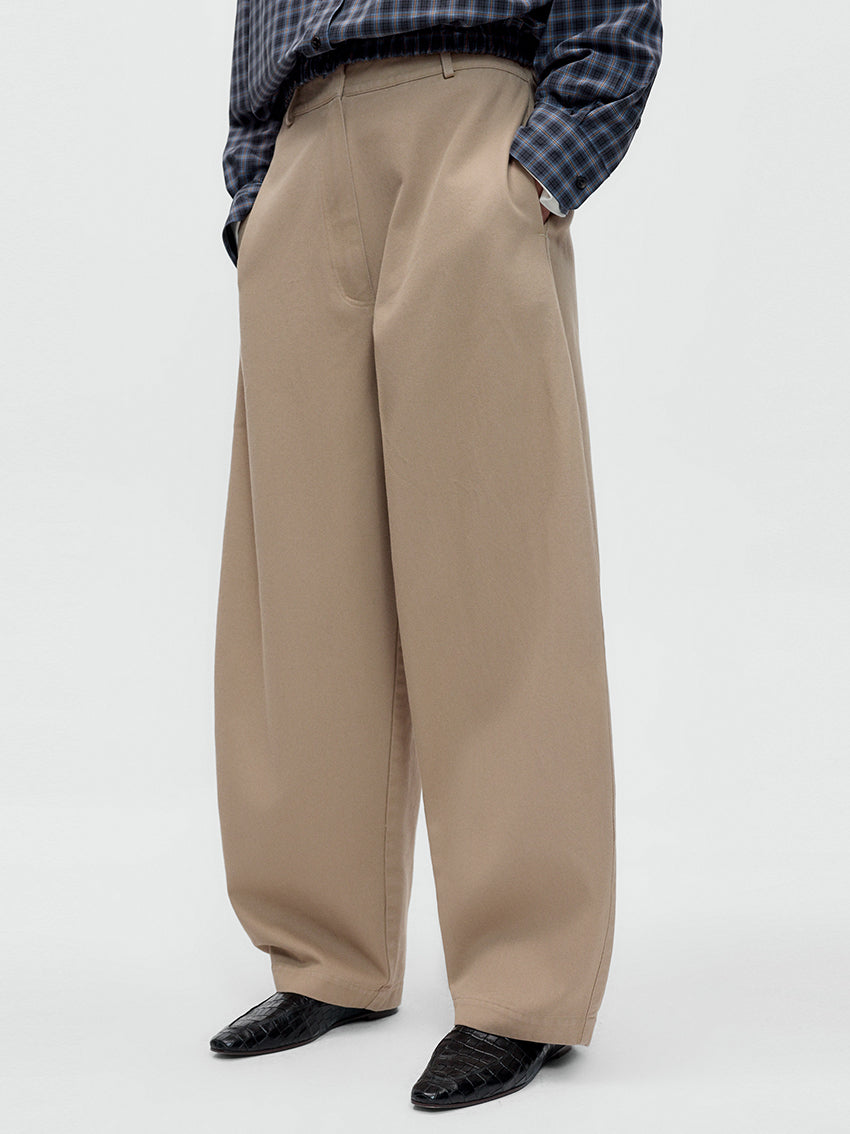 Cotton Curved Pants Camel
