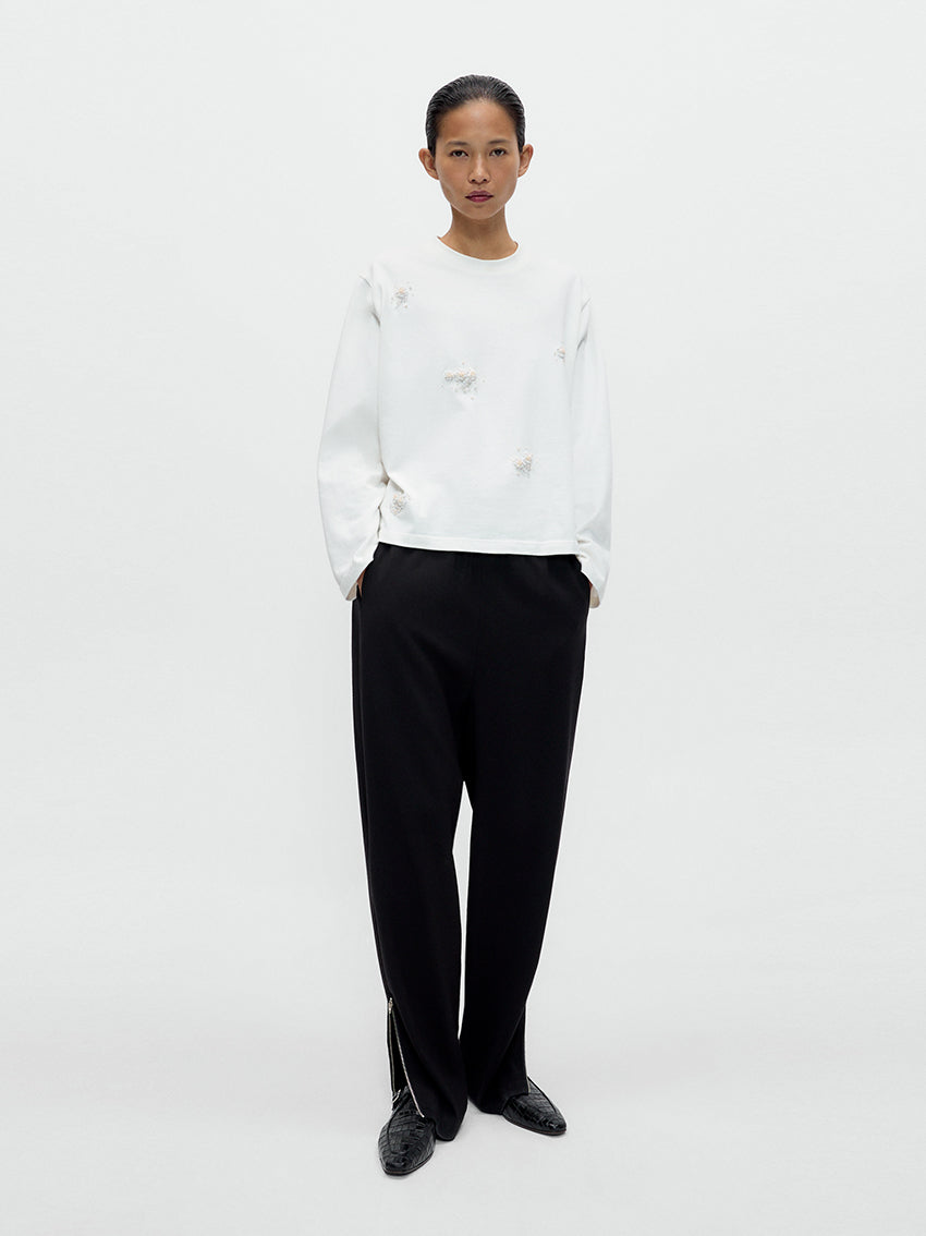 Embellished Longsleeve Tee White