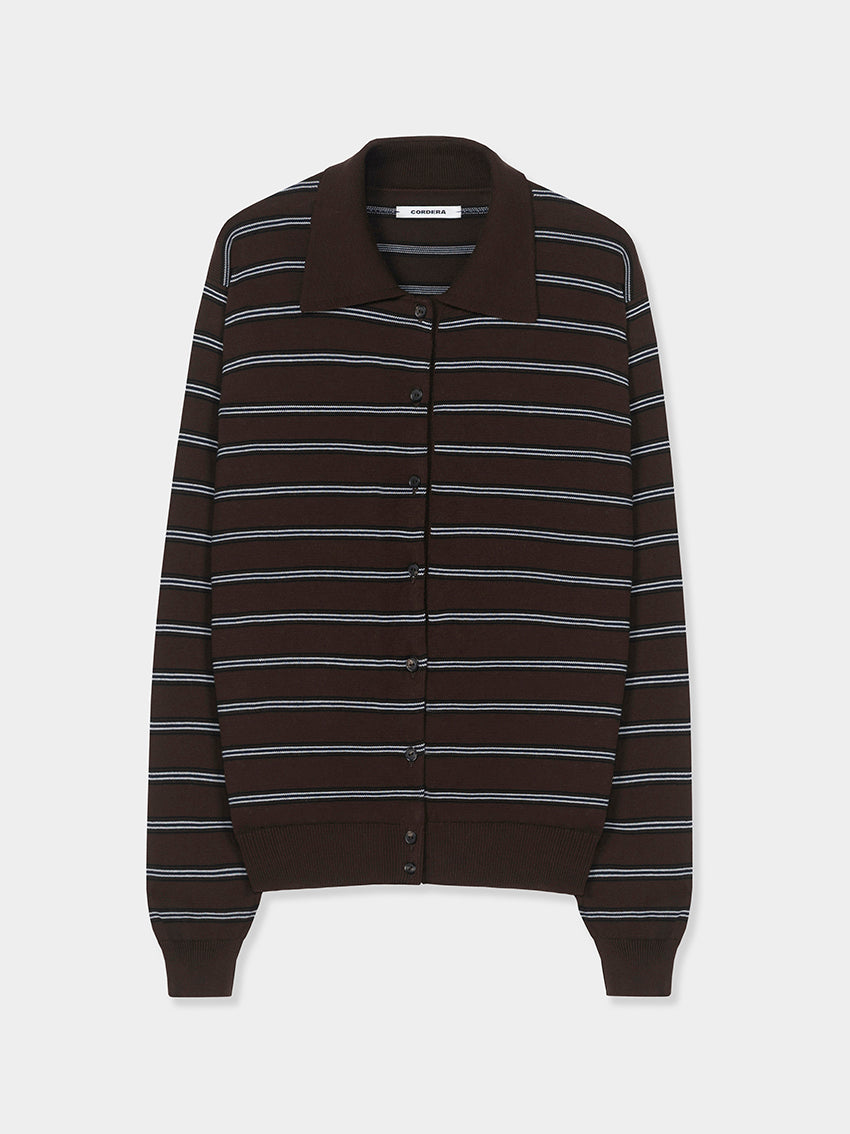 Organic Cotton Striped Polo Cardigan