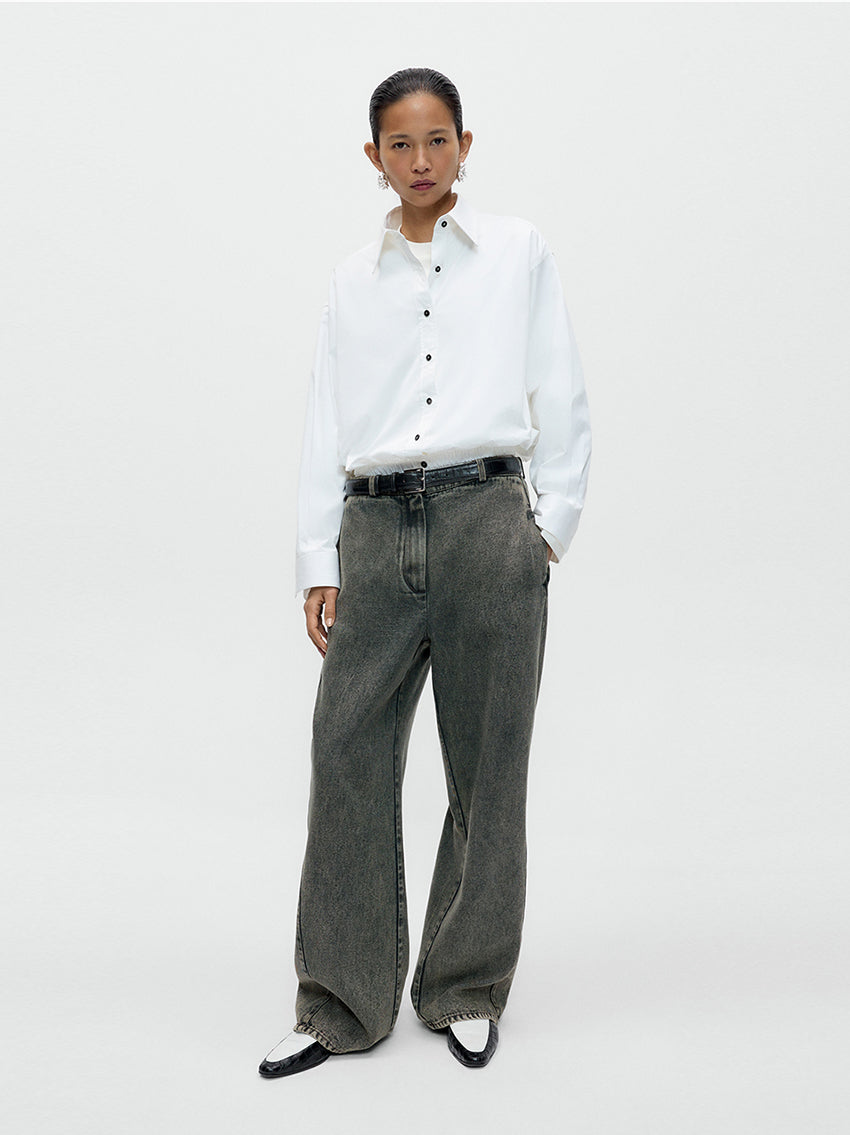 Washed Denim Straight Pants Grey