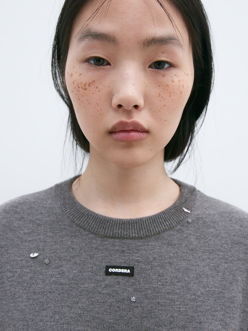 Merino Wool Beaded T-Shirt Grey