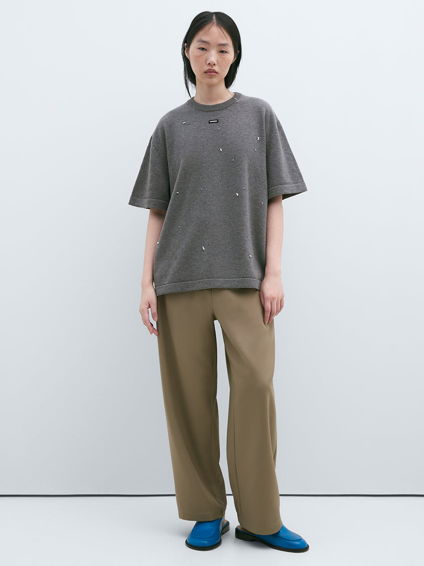 Merino Wool Beaded T-Shirt Grey