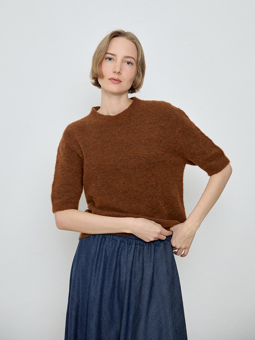 Yuki Shortsleeve Knit Sweater Gingerbread