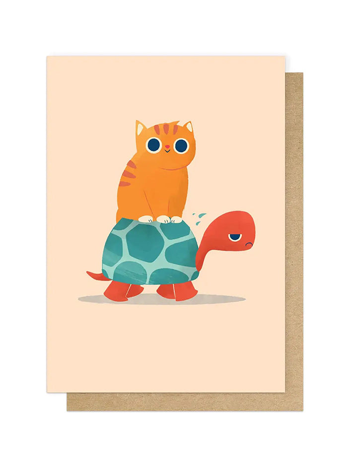 Fat Cat Rides a Turtle Greetings Card
