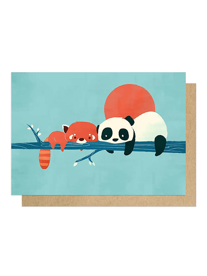 Panda and Raccoon Greetings Card