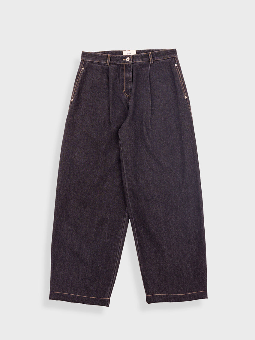 Baggy Trousers Washed Black Denim