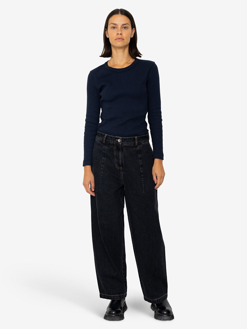 Baggy Trousers Washed Black Denim