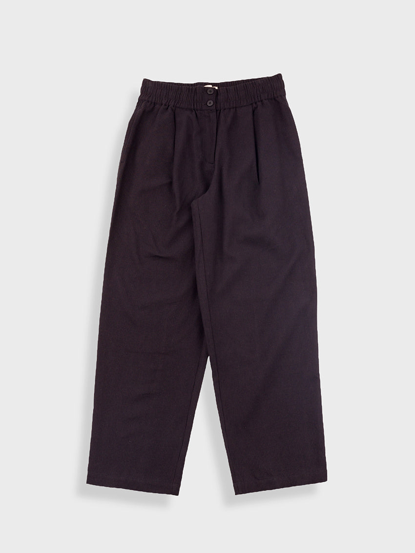 Drawcord Baggy Pants Soft Black Brushed Stripe