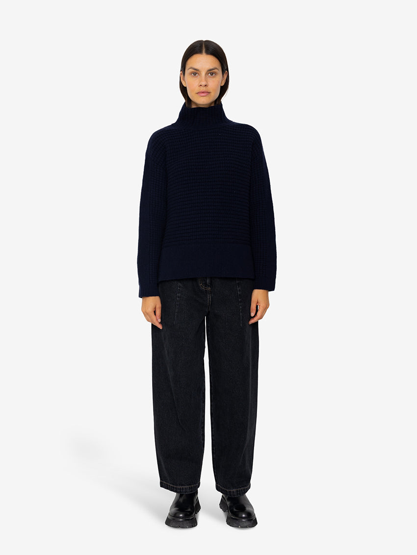 Open Funnel Neck Jumper Navy
