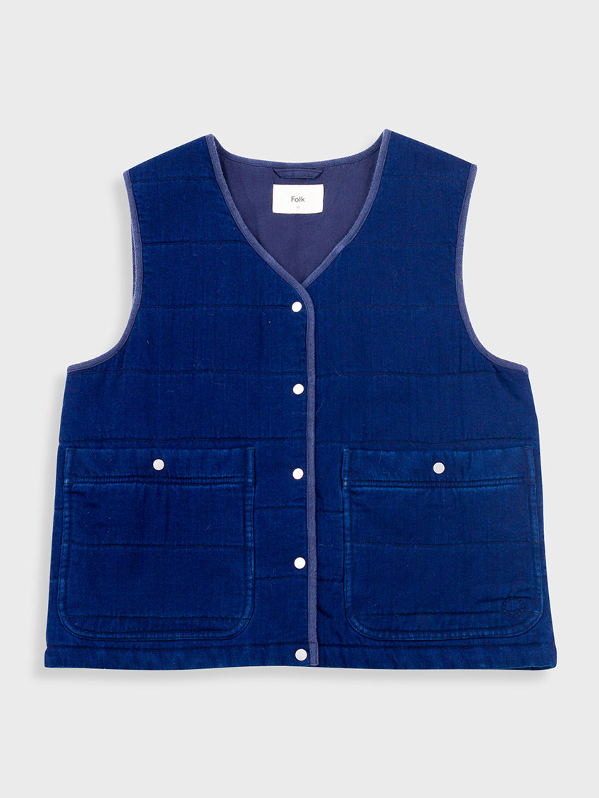 Quilted Gilet Denim Herringbone