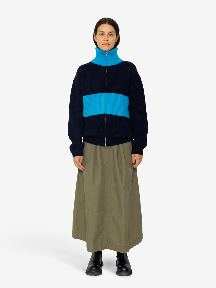 Zip Through Knit Jumper Navy / Cobalt