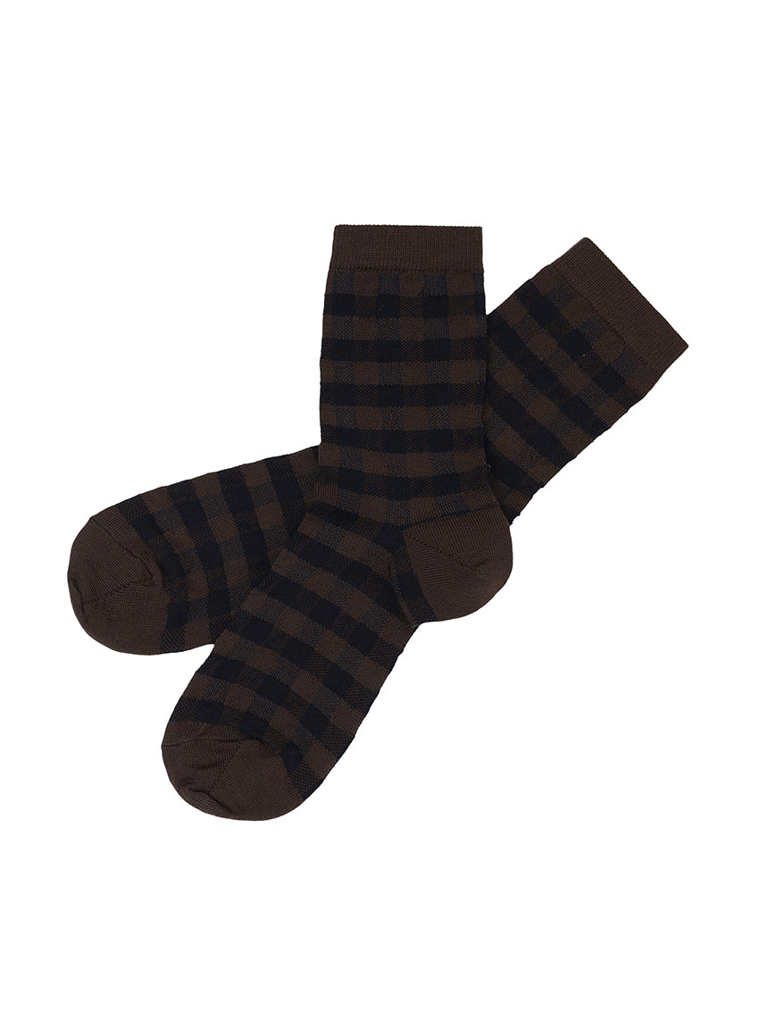Check Socks Mocca/ Dark Navy