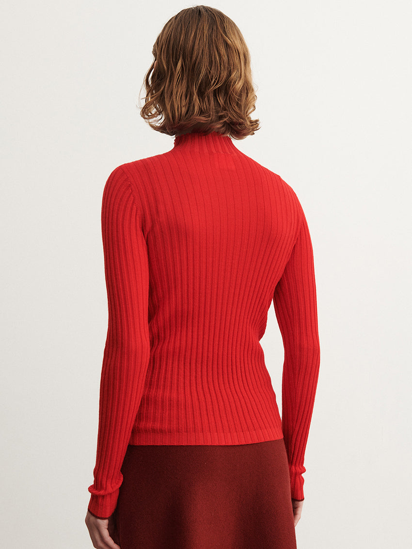 High Neck Rib Blouse Signal Red