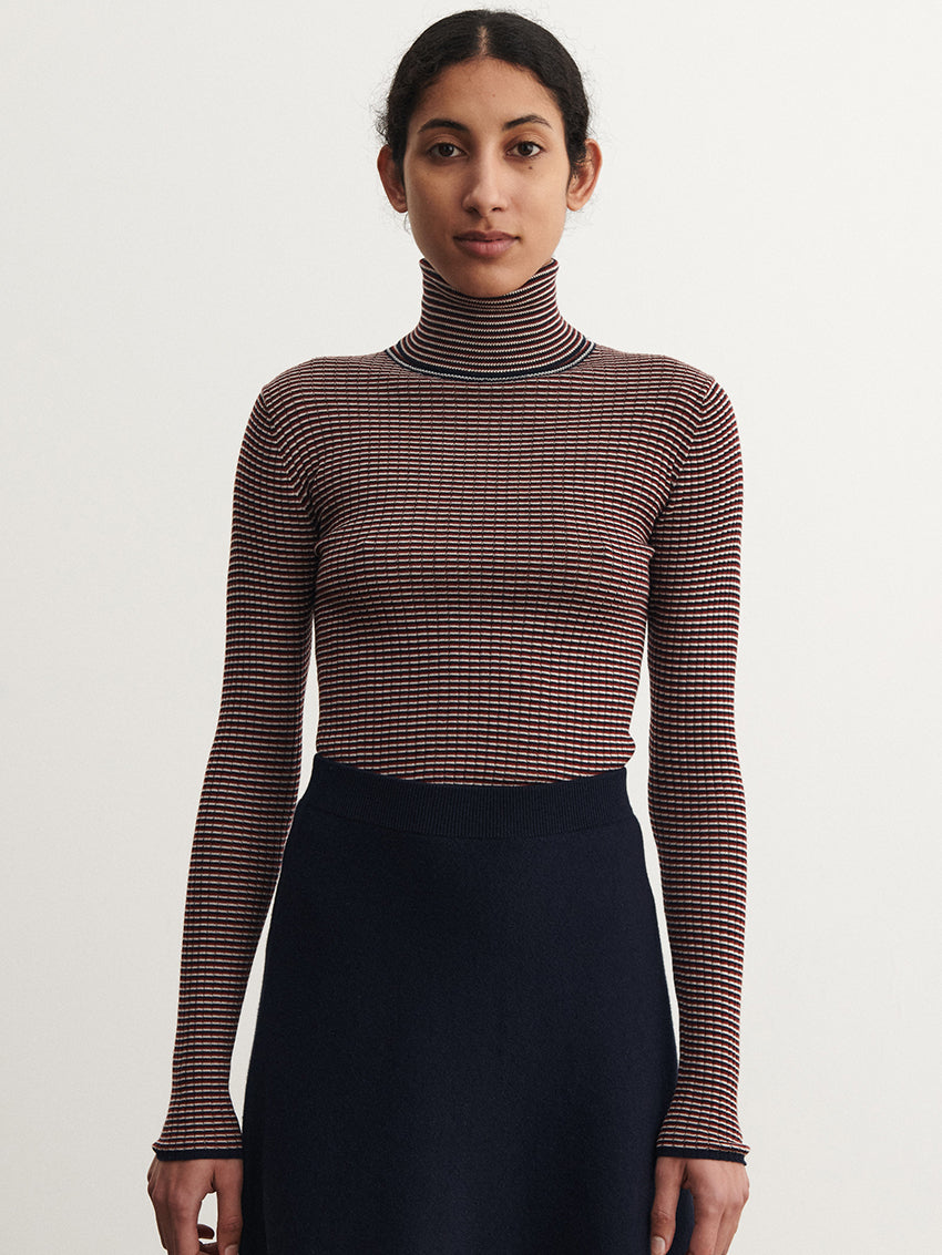 Rollneck Top Dark Navy/ Ecru/ Cranberry