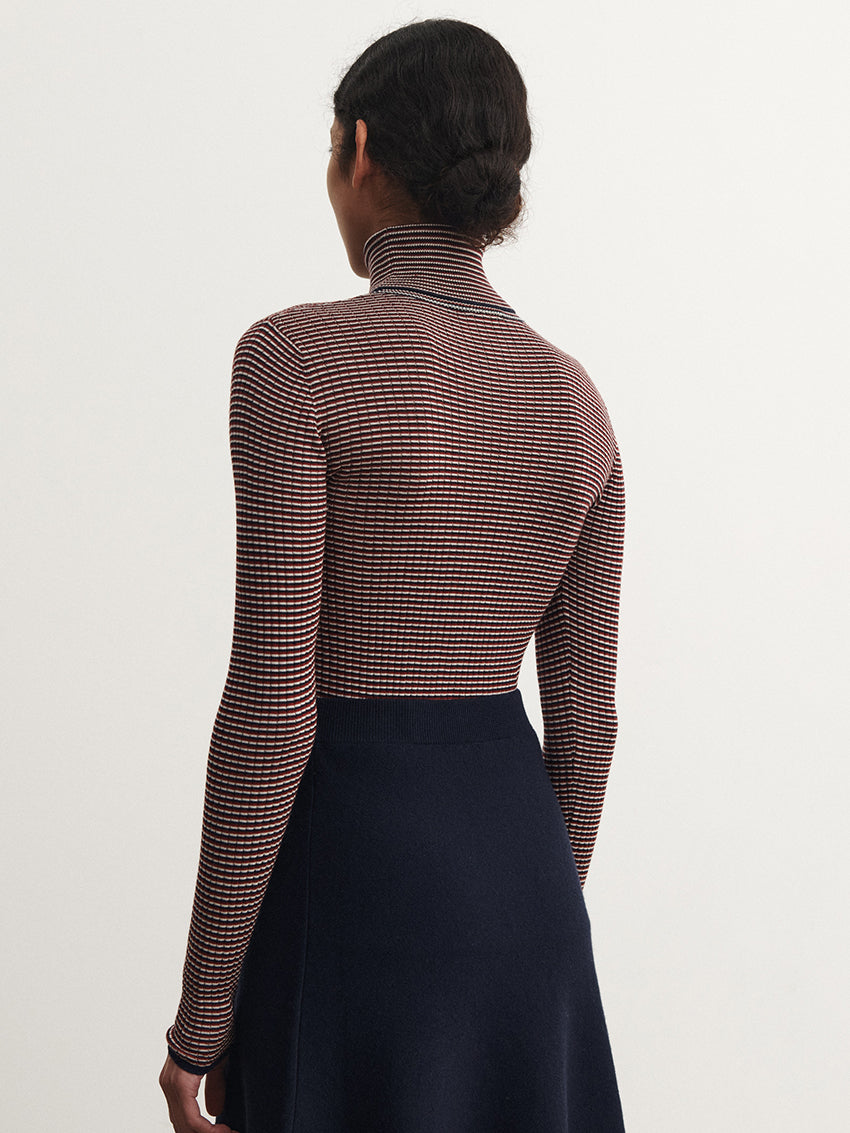 Rollneck Top Dark Navy/ Ecru/ Cranberry